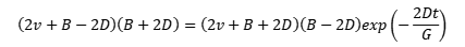 (2v+B-2D)(B+2D)=(2v+B+2D)(B-2D)×exp(-2Dt/G)
